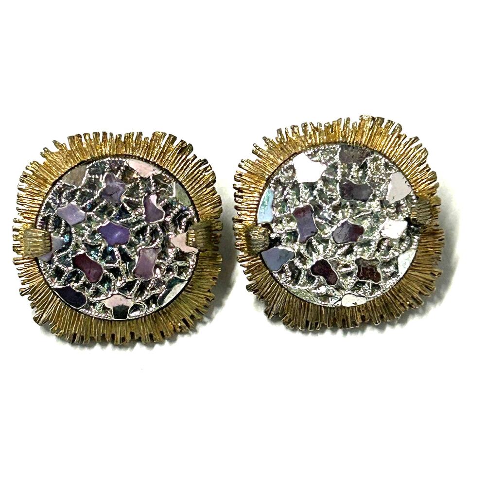Vintage 1960's Judy Lee Clip On Iridescent And Gold‎ Tone Earrings RARE